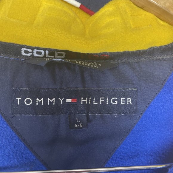 Vintage Tommy Hilfiger Cold Stop Mens Fleece Spell Out 1/2 Zip Blue Yellow Large - Picture 3 of 8